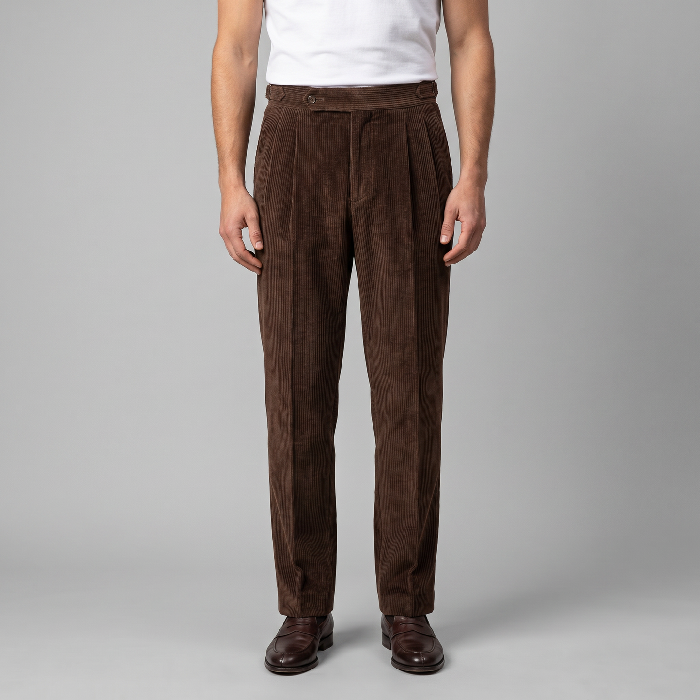 Crispin | Corduroy Trousers Beige Pleated Regular Fit for Men