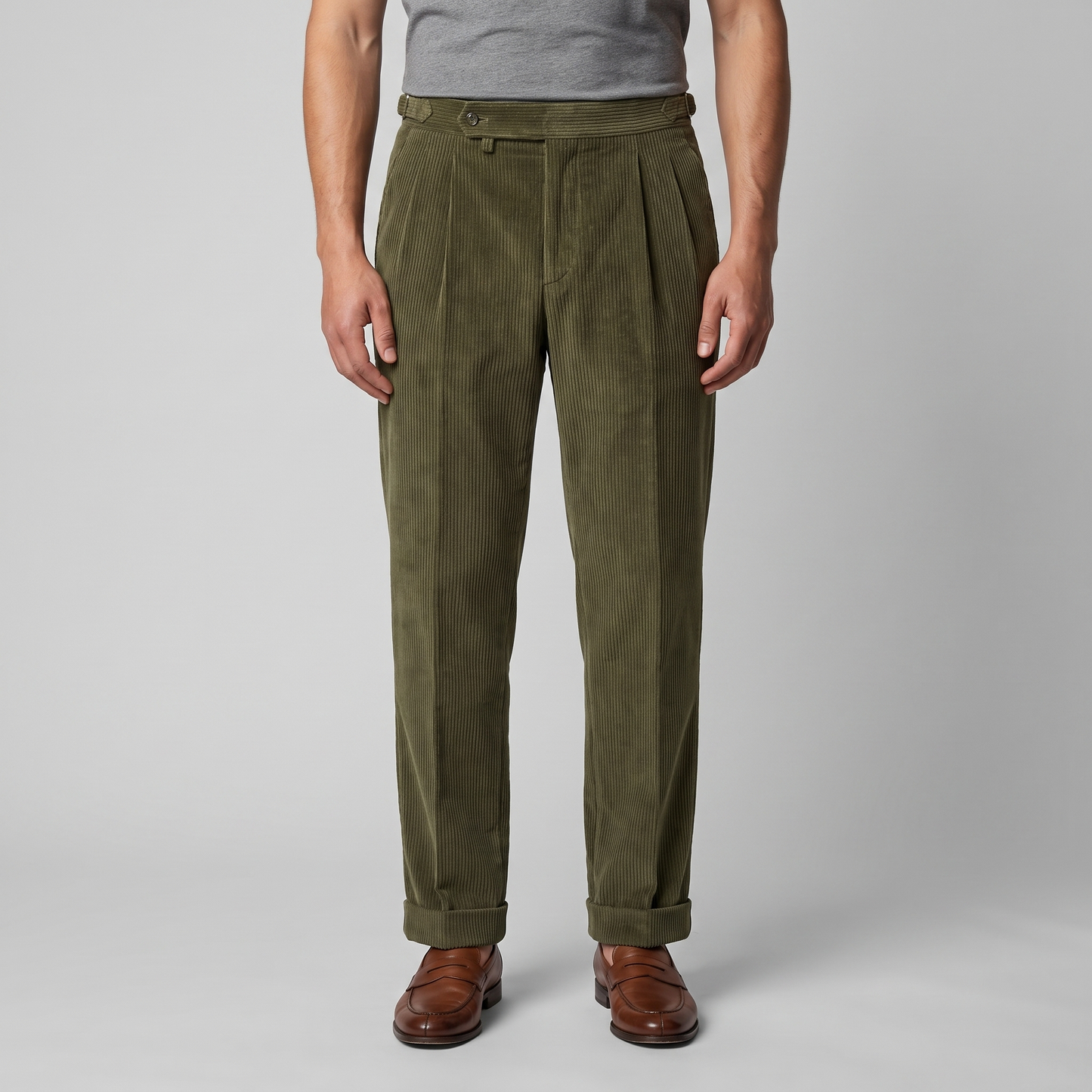 Crispin | Corduroy Trousers Beige Pleated Regular Fit for Men
