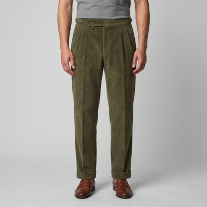 Crispin | Corduroy Trousers Beige Pleated Regular Fit for Men