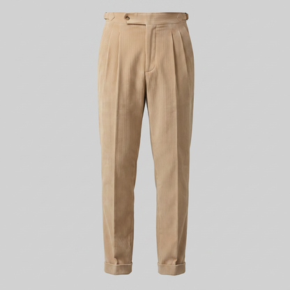 Crispin | Corduroy Trousers Beige Pleated Regular Fit for Men