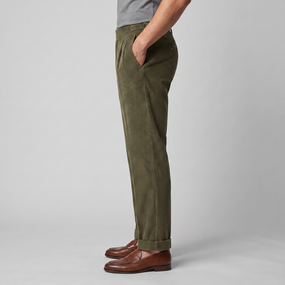 Crispin | Corduroy Trousers Beige Pleated Regular Fit for Men