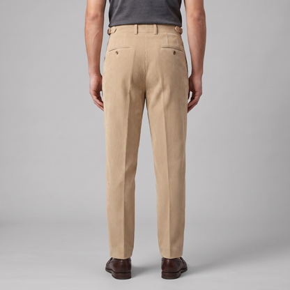 Crispin | Corduroy Trousers Beige Pleated Regular Fit for Men