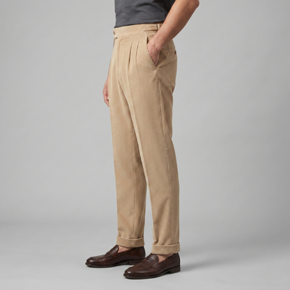 Crispin | Corduroy Trousers Beige Pleated Regular Fit for Men