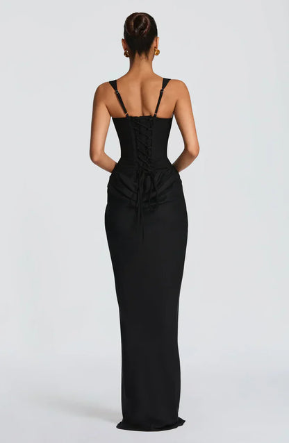 Eloisa | Maxi Dress Chocolate Brown Satin Corset Draped for Women