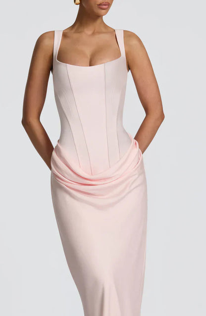 Eloisa | Maxi Dress Chocolate Brown Satin Corset Draped for Women