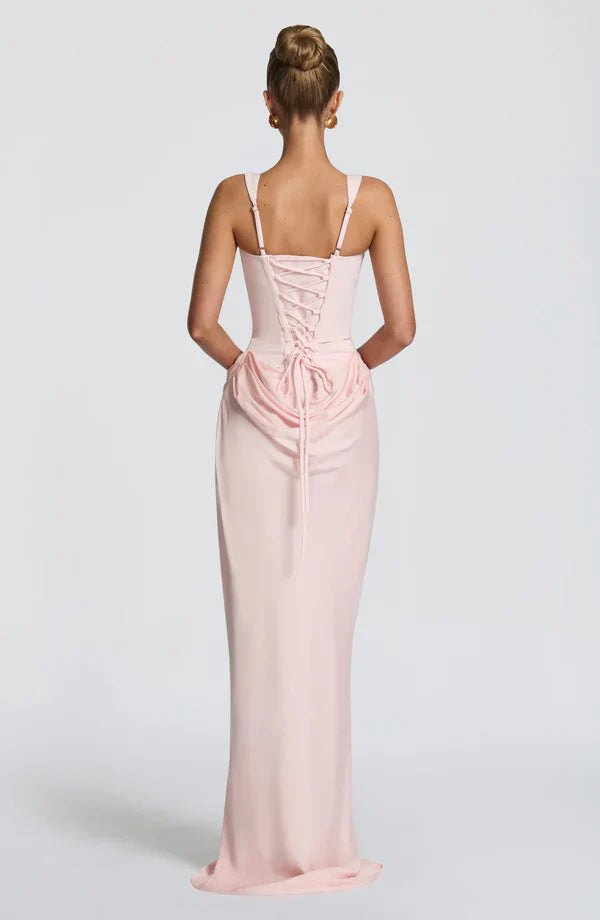 Eloisa | Maxi Dress Chocolate Brown Satin Corset Draped for Women