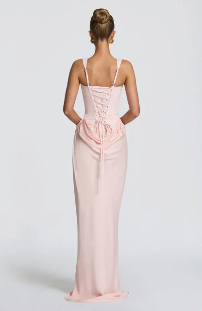 Eloisa | Maxi Dress Chocolate Brown Satin Corset Draped for Women