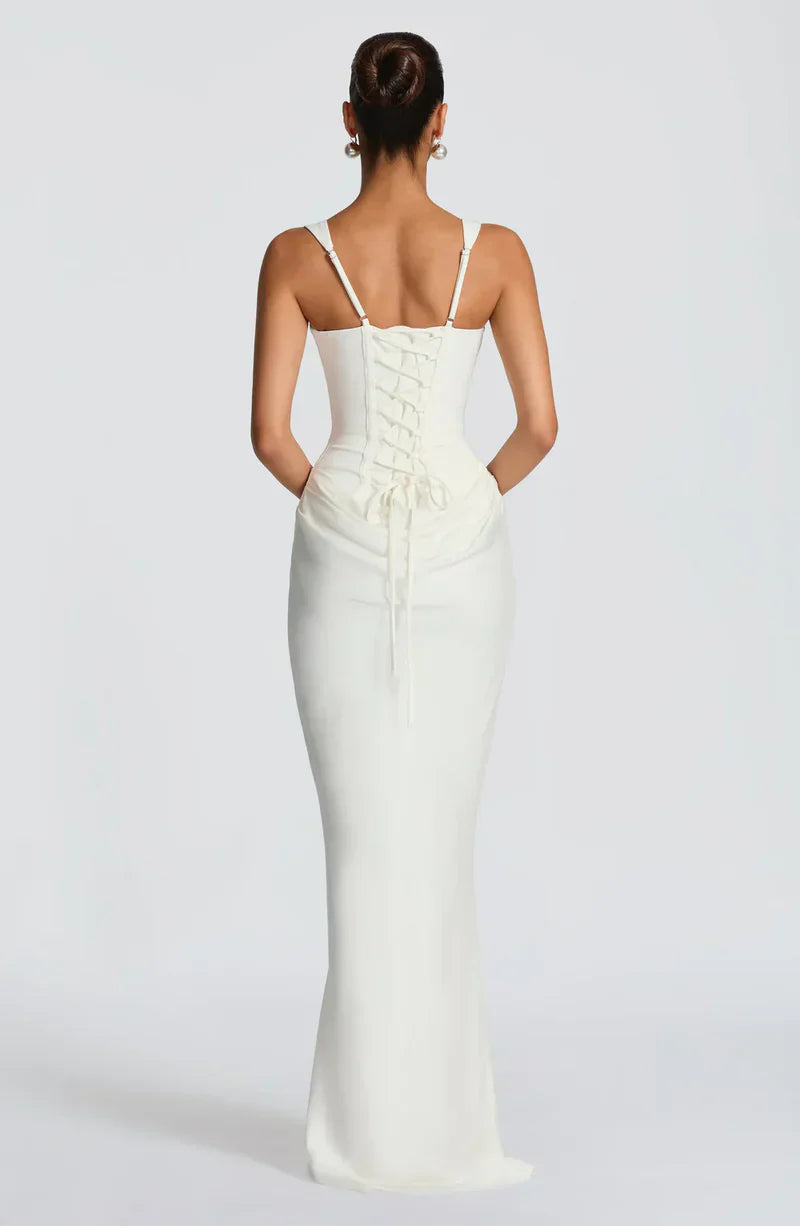 Eloisa | Maxi Dress Chocolate Brown Satin Corset Draped for Women
