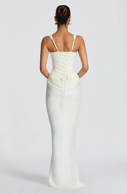 Eloisa | Maxi Dress Chocolate Brown Satin Corset Draped for Women