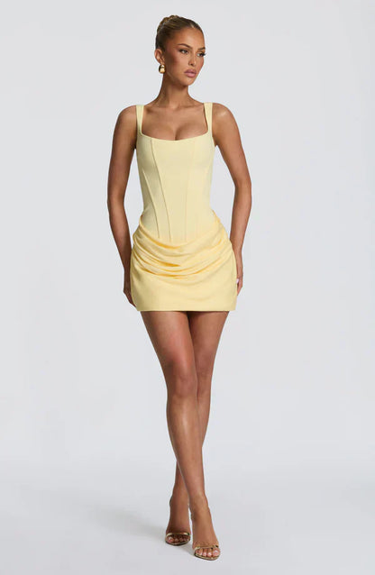 Mabel | Mini Dress Chocolate Brown Corset Draped Skirt for Women