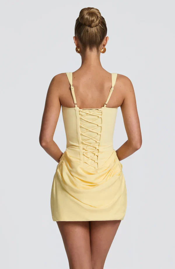 Mabel | Mini Dress Chocolate Brown Corset Draped Skirt for Women