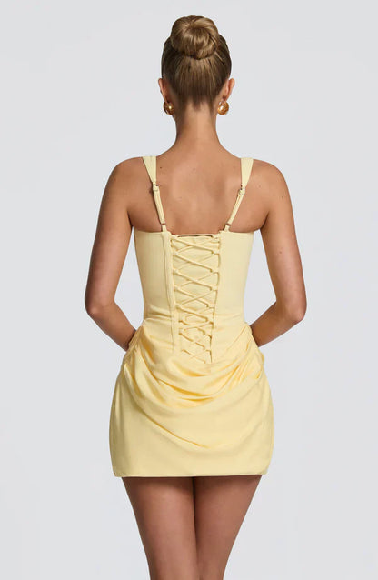 Mabel | Mini Dress Chocolate Brown Corset Draped Skirt for Women