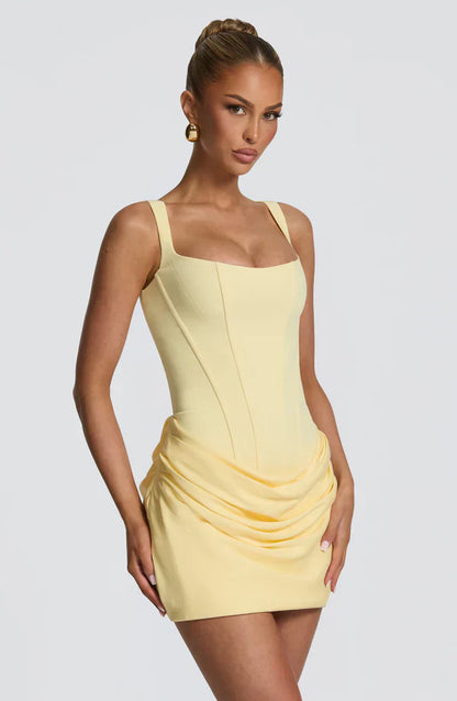Mabel | Mini Dress Chocolate Brown Corset Draped Skirt for Women