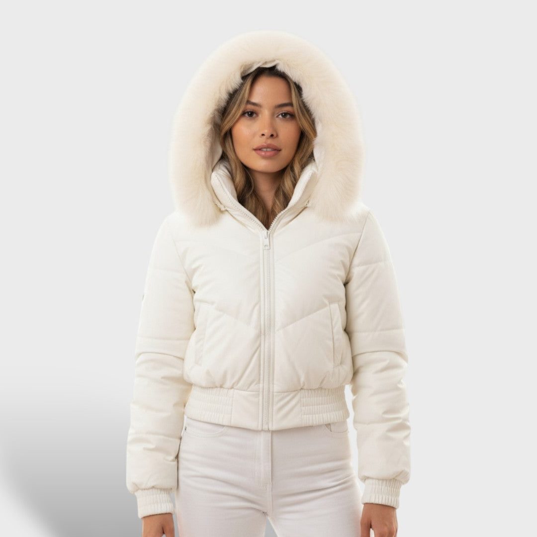 Sorrel | Cropped Puffer Jacket Brown Faux Fur Hood for Women