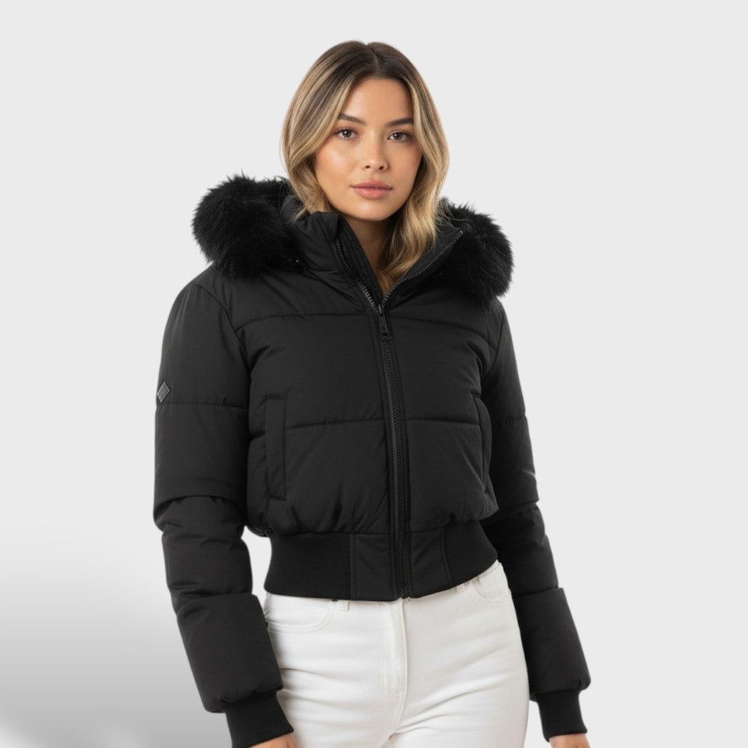 Sorrel | Cropped Puffer Jacket Brown Faux Fur Hood for Women