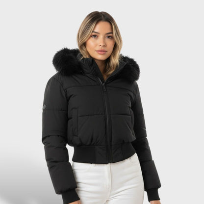 Sorrel | Cropped Puffer Jacket Brown Faux Fur Hood for Women
