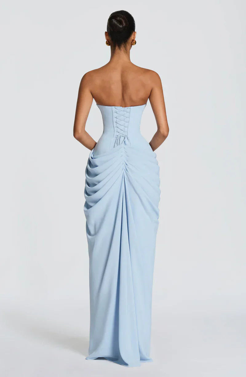 Cynthia | Maxi Dress Yellow Draped Strapless High Slit for Women