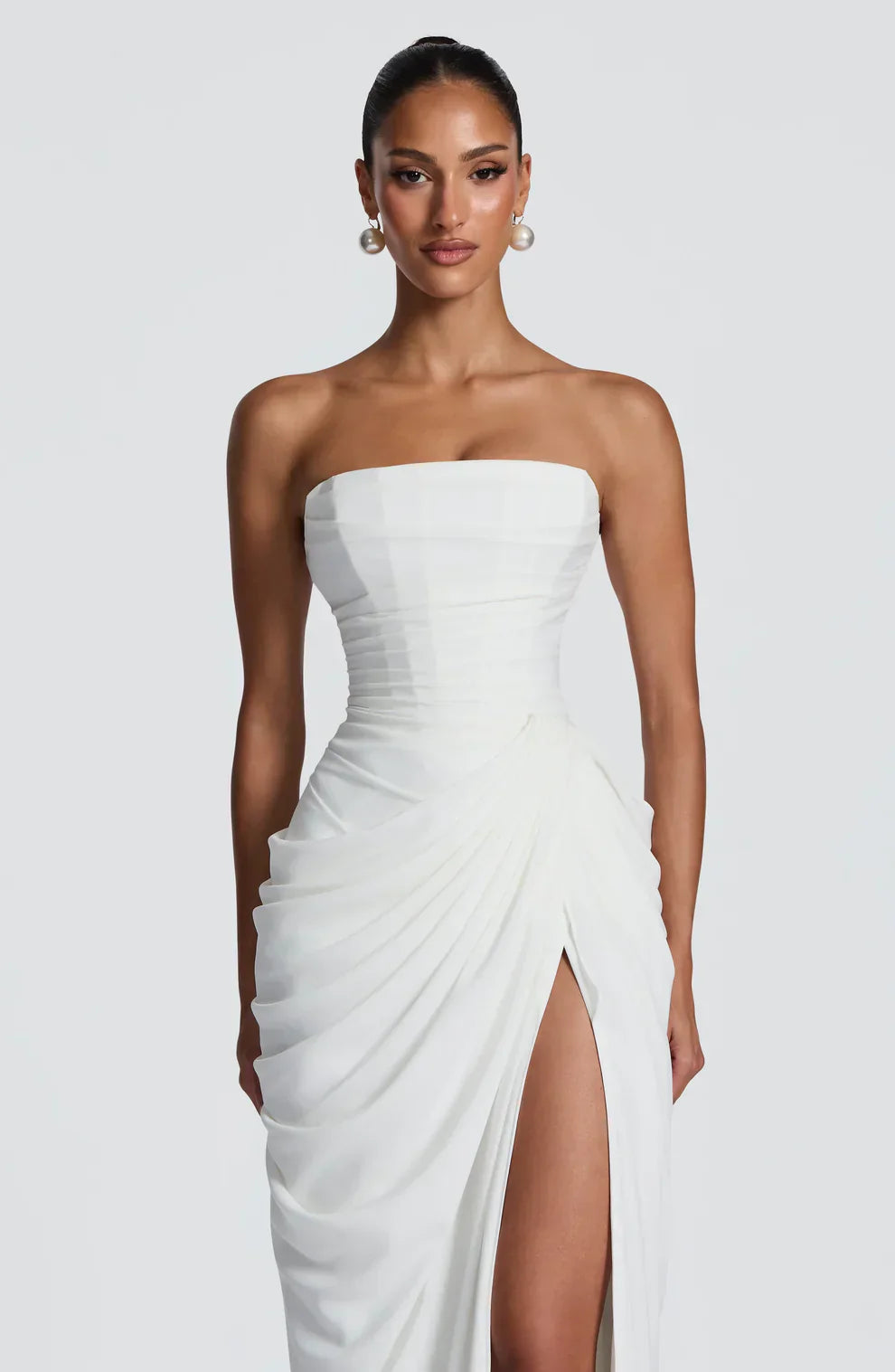 Cynthia | Maxi Dress Yellow Draped Strapless High Slit for Women