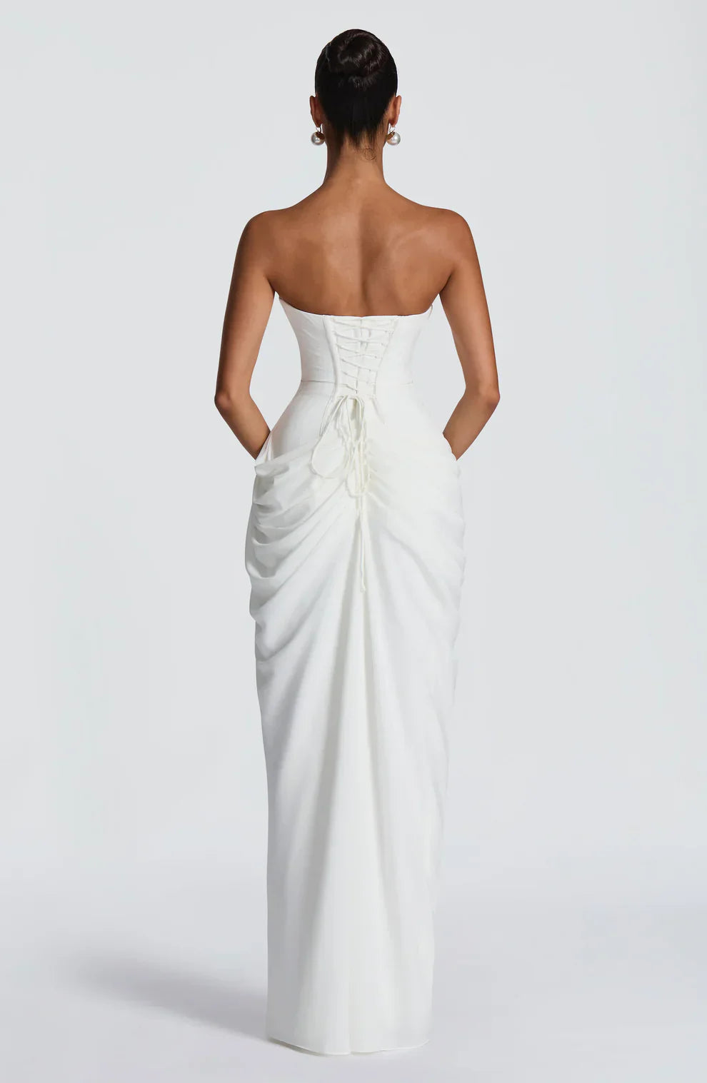 Cynthia | Maxi Dress Yellow Draped Strapless High Slit for Women