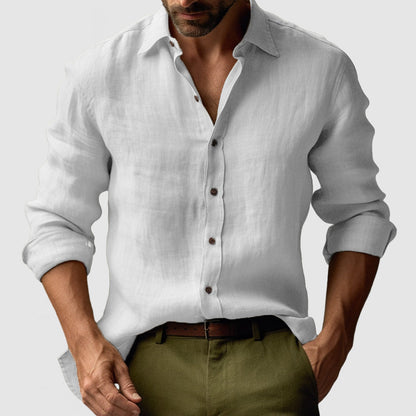 George | Linen Shirt Amber Yellow Long Sleeve Button Front for Men