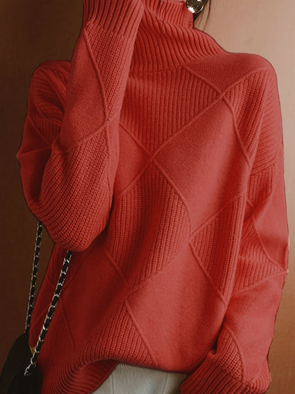 Hebe | Textured Turtleneck Sweater Green Diamond Knit for Women