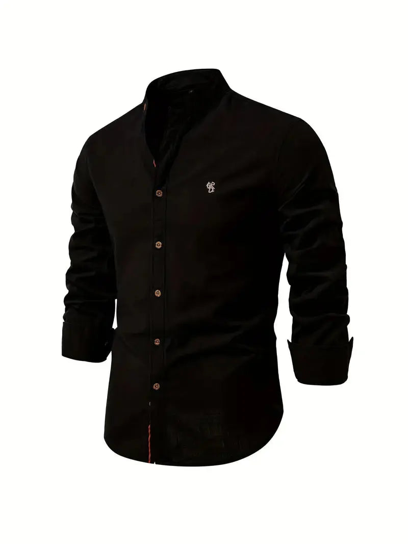George | Shirt White Linen Stand Collar Long Sleeve for Men