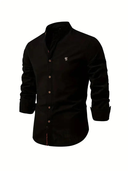 George | Shirt White Linen Stand Collar Long Sleeve for Men