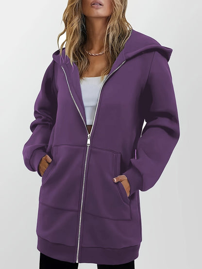 Kestrel | Longline Hooded Zip Jacket Purple Fleece for Women
