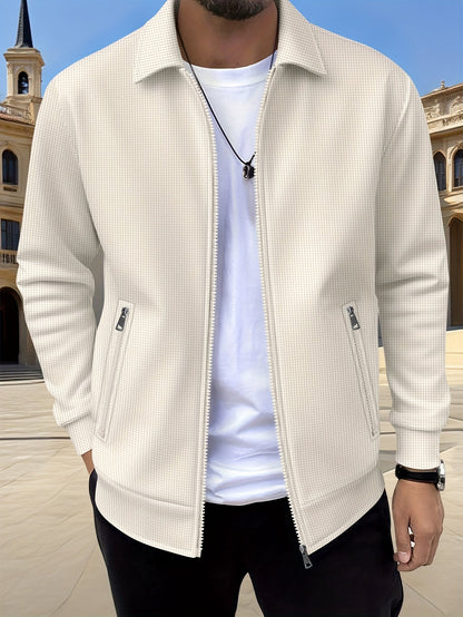 Lachlan | Zip-Up Jacket White Waffle Knit Collared for Men