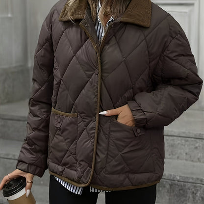 Enid | Quilted Jacket Brown Diamond Padded Corduroy Collar for Women