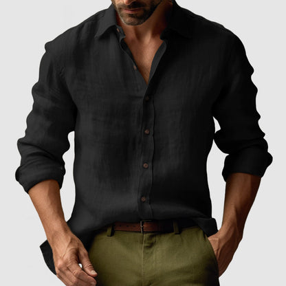 George | Linen Shirt Amber Yellow Long Sleeve Button Front for Men