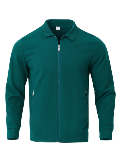 Lachlan | Zip-Up Jacket White Waffle Knit Collared for Men