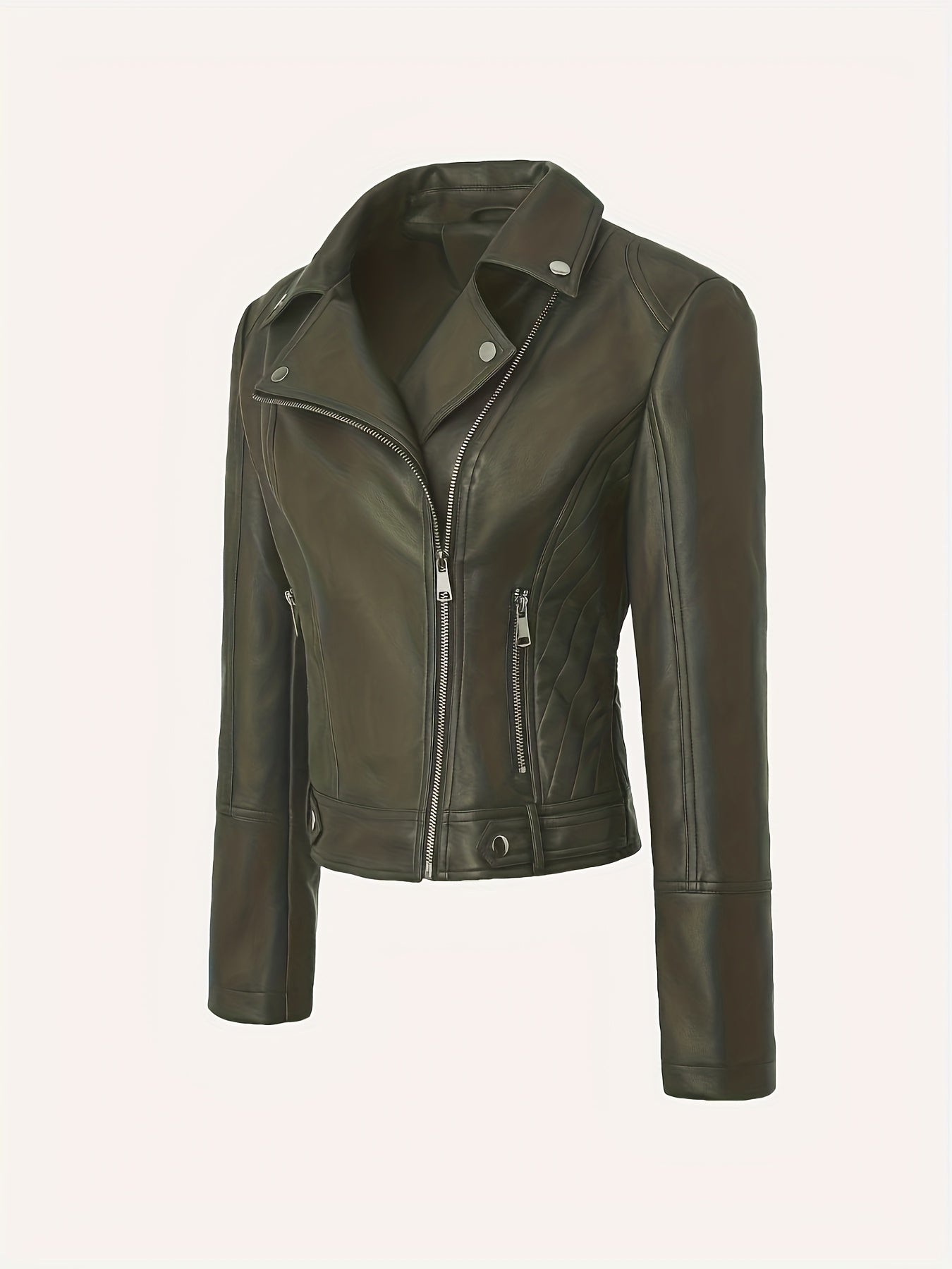 Briony | Biker Jacket Black Faux Leather Asymmetric Zip for Women