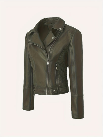 Briony | Biker Jacket Black Faux Leather Asymmetric Zip for Women