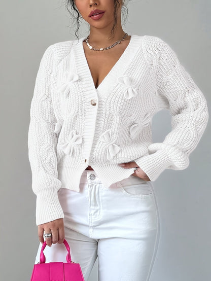 Nerissa | Cardigan Pink Knit Bow-Detail V-Neck for Women