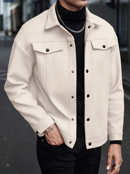 Kit | Trucker Jacket Cream Brushed Felt Button-Front for Men