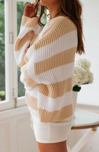 Marian | Oversized Striped Jumper Green White Ribbed Knit for Women