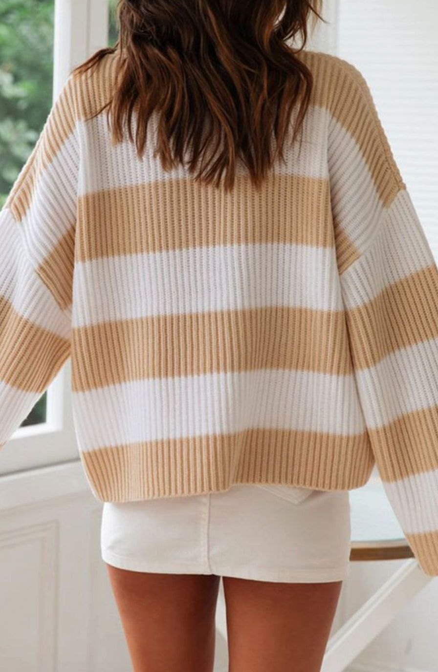 Marian | Oversized Striped Jumper Green White Ribbed Knit for Women