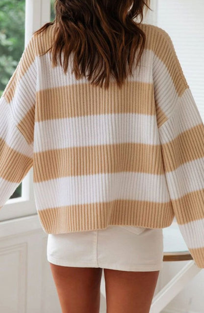 Marian | Oversized Striped Jumper Green White Ribbed Knit for Women