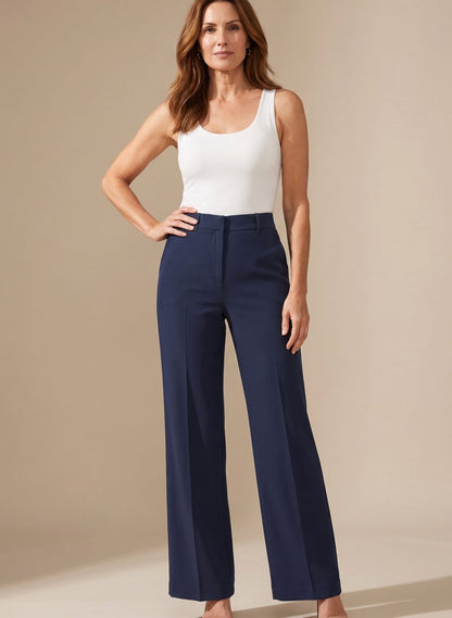 Ida | High-Waisted Trousers Navy Tailored Straight-Leg for Women