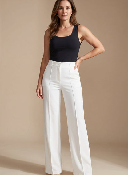 Ida | High-Waisted Trousers Navy Tailored Straight-Leg for Women