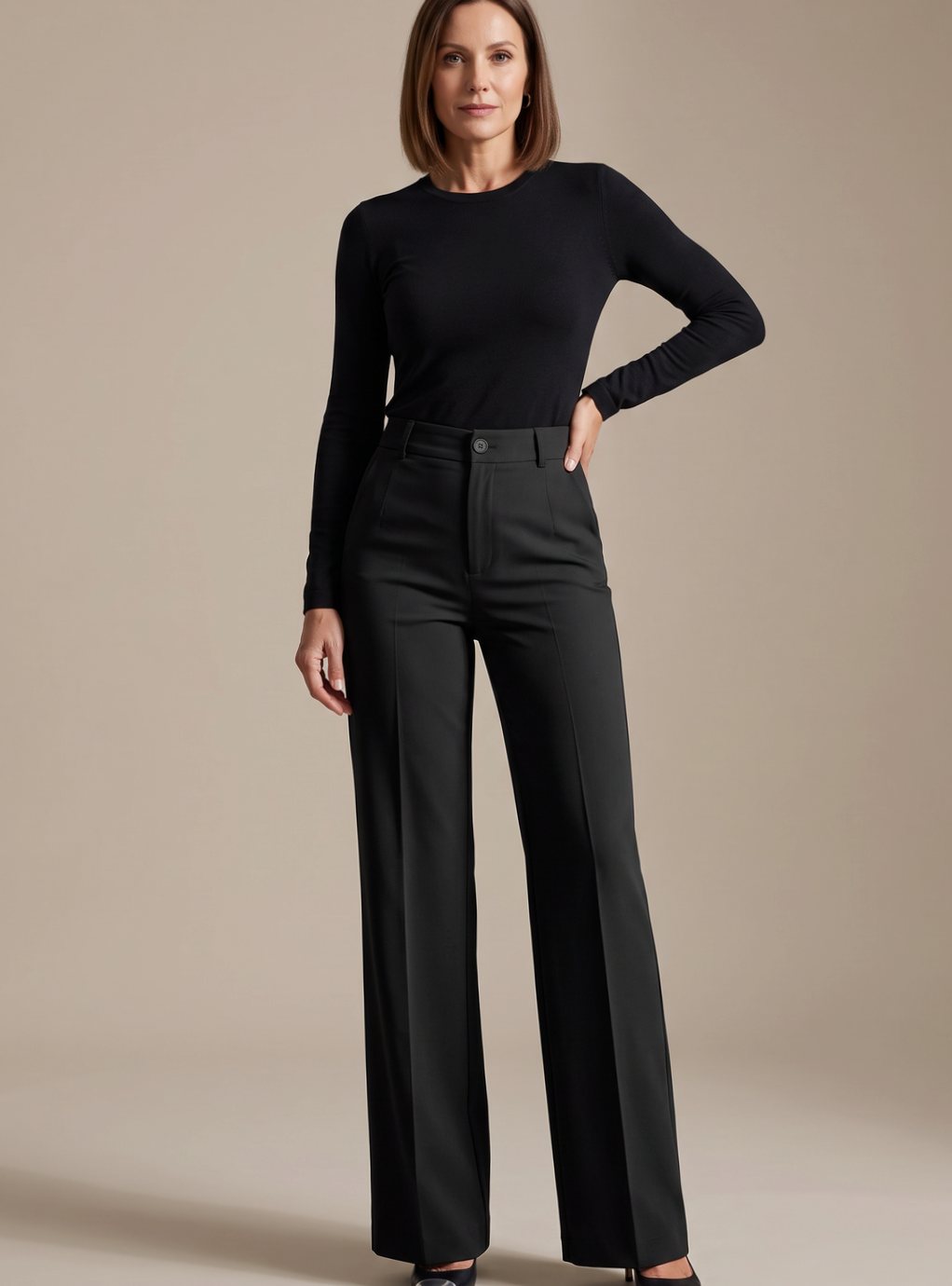 Ida | High-Waisted Trousers Navy Tailored Straight-Leg for Women