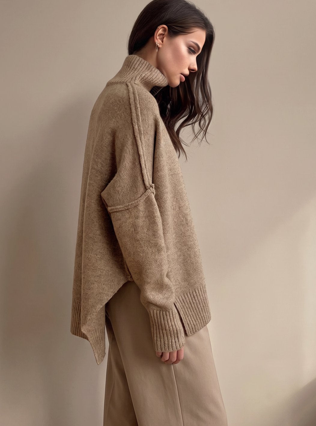 Griselda | Knit Lounge Set Taupe Turtleneck Wide-Leg for Women