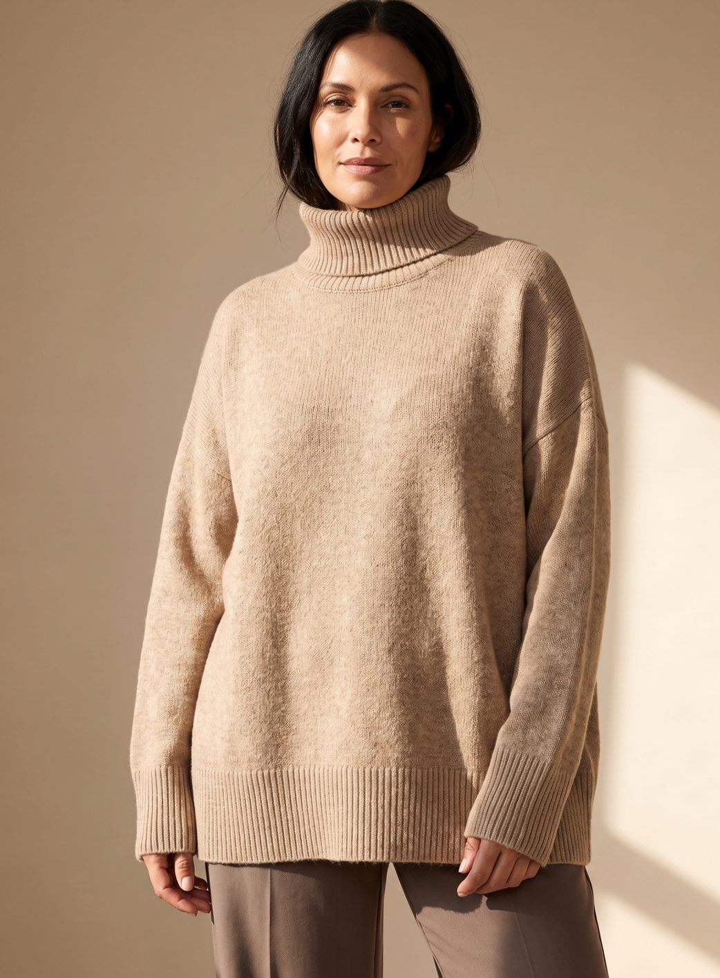 Griselda | Knit Lounge Set Taupe Turtleneck Wide-Leg for Women