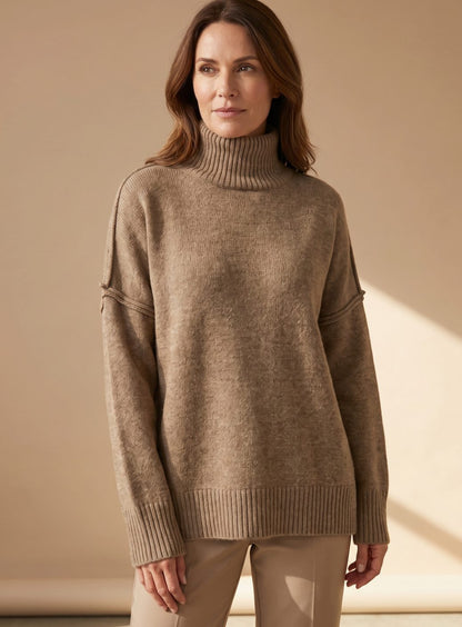 Griselda | Knit Lounge Set Taupe Turtleneck Wide-Leg for Women
