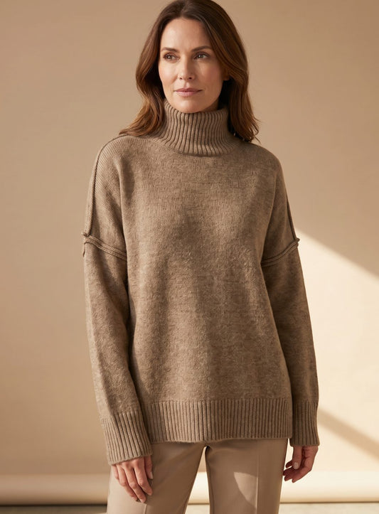 Griselda | Knit Lounge Set Taupe Turtleneck Wide-Leg for Women