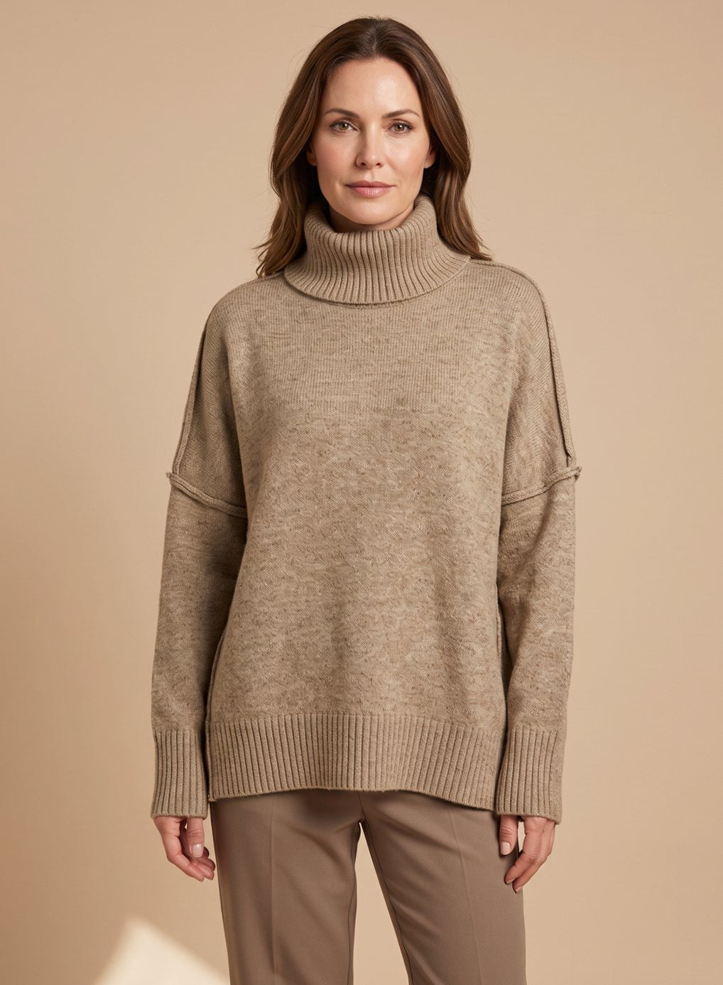 Griselda | Knit Lounge Set Taupe Turtleneck Wide-Leg for Women