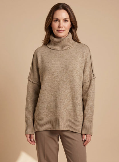 Griselda | Knit Lounge Set Taupe Turtleneck Wide-Leg for Women