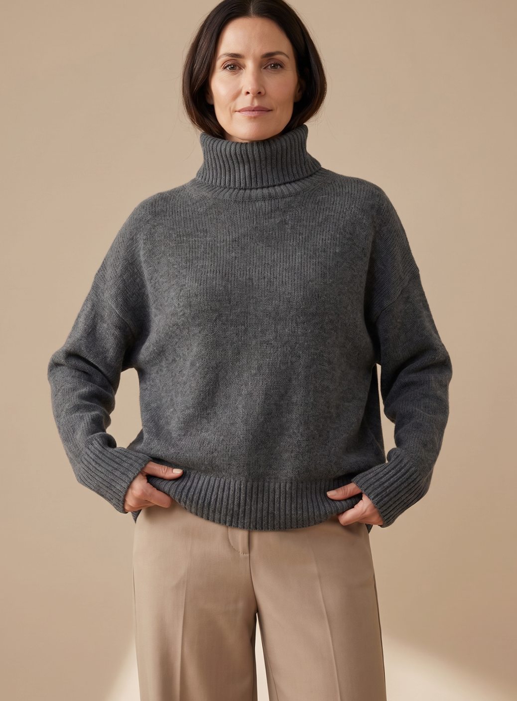Griselda | Knit Lounge Set Taupe Turtleneck Wide-Leg for Women