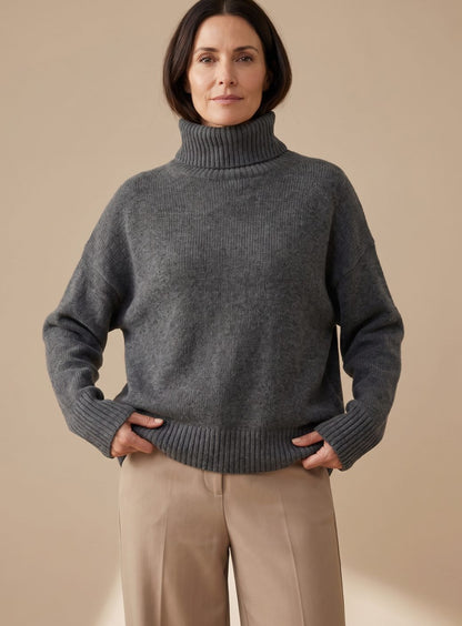 Griselda | Knit Lounge Set Taupe Turtleneck Wide-Leg for Women